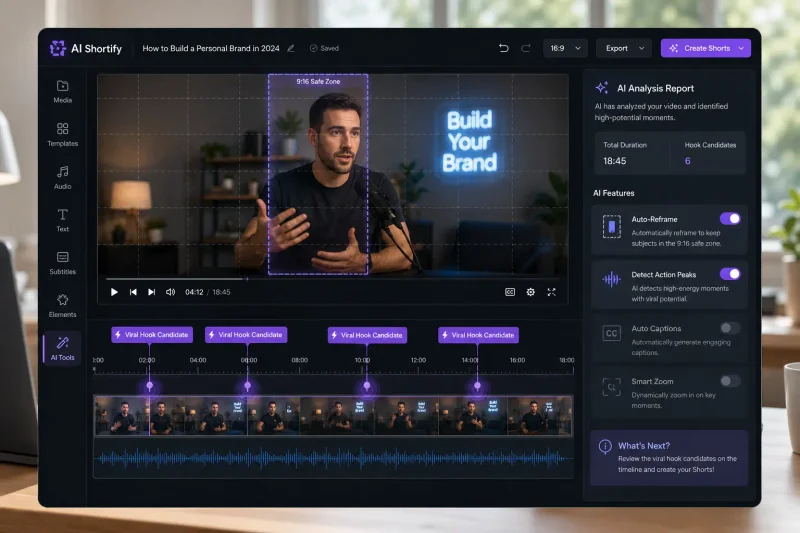 Side-by-side comparison of a default AI caption template versus a customized version with brand colors and font