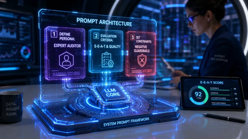System prompt architecture diagram showing persona, criteria, and input format layers